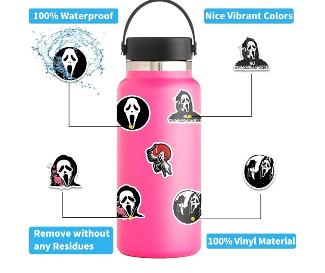 Ghost Mask Face Horror Movie SCREAM Stickers 50pk Scary Cartoon Stickers