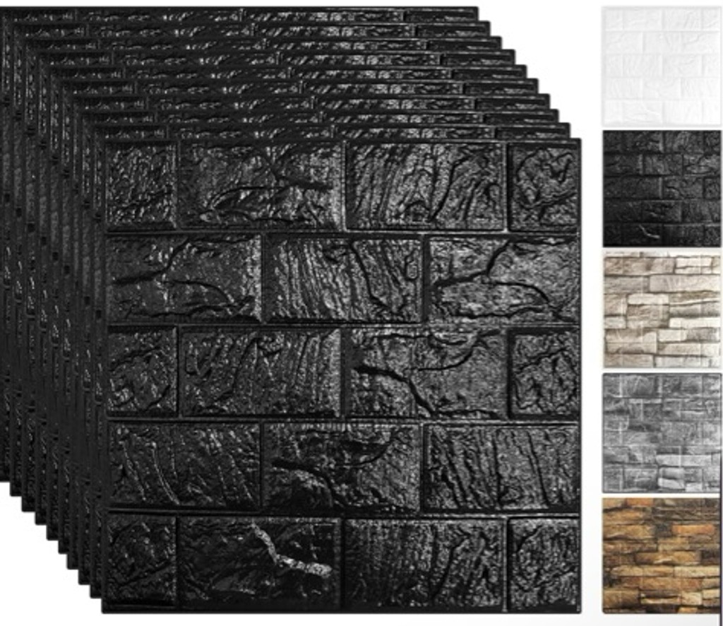 3D Brick Wall Peel & Stick Decor Art & Decal One Size Black