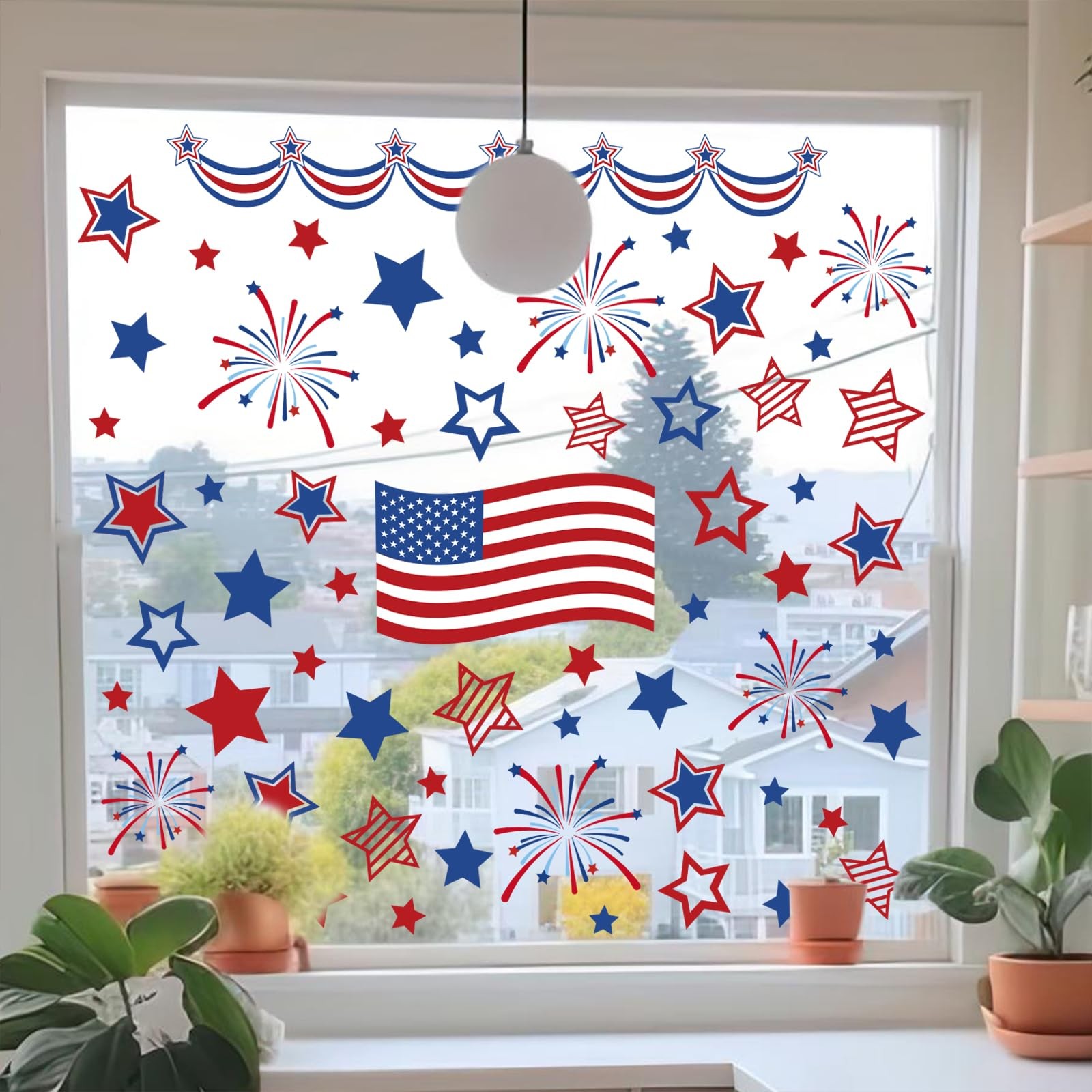 FYSUIMU 9 Sheets 4th of July Window Clings American 7.1 x 11.8 inch, Blue Red