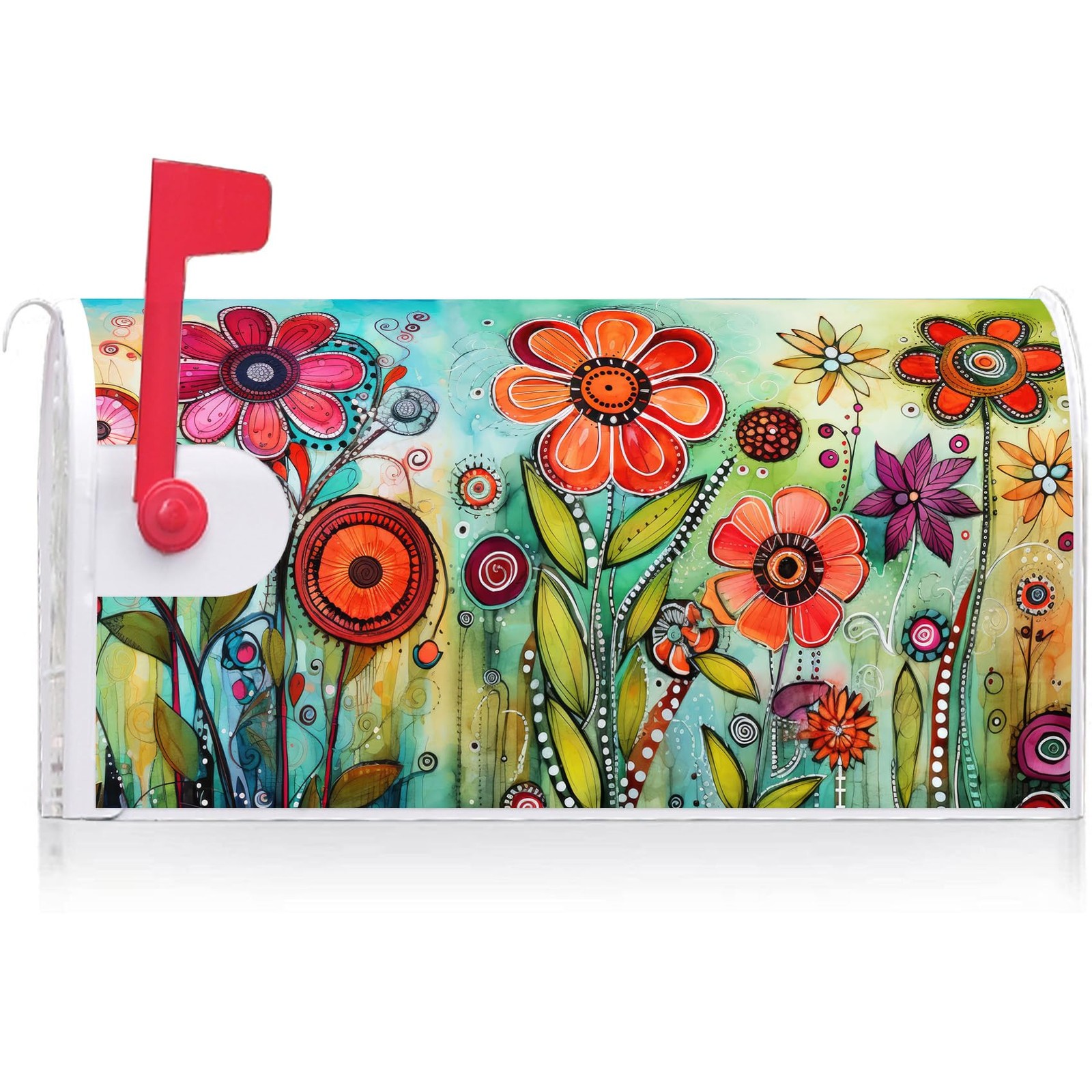Texupday Abstract Colorful Floral Mailbox Cover with Magnetic Multicolor