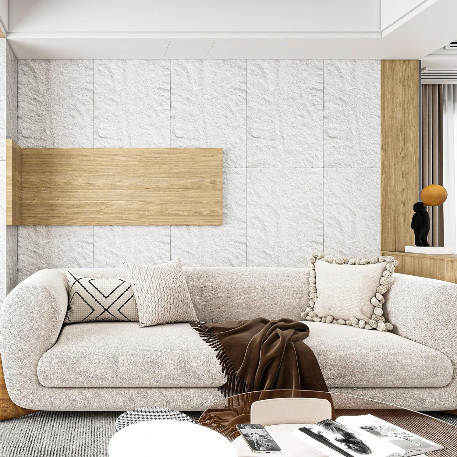 4 PCS PU 3D Faux Stone Wall Panels – Cement Texture Wainscoting Decor