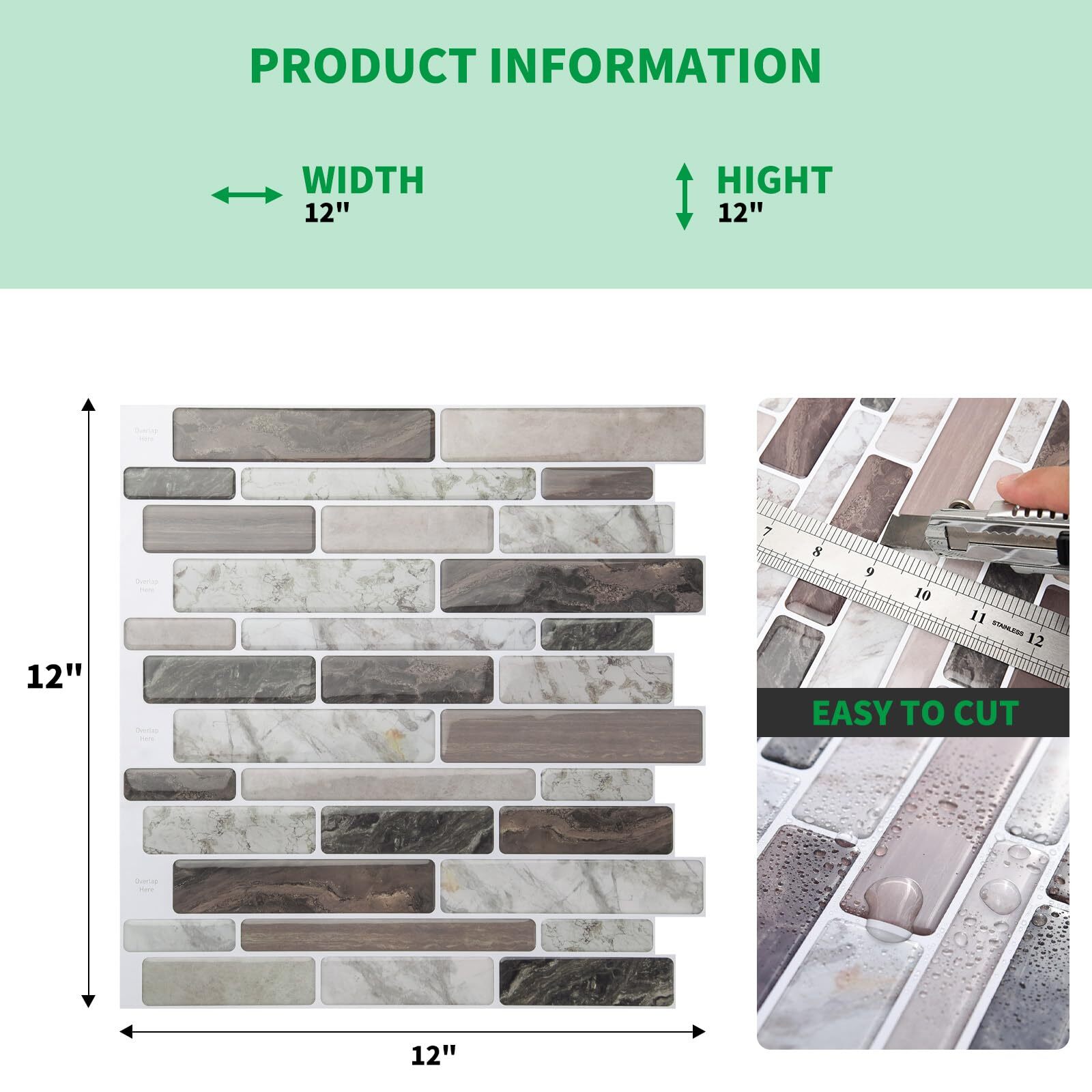 Selfadhesive Kitchen Backsplash Marble Look Decorative Tiles 10 Tiles multi