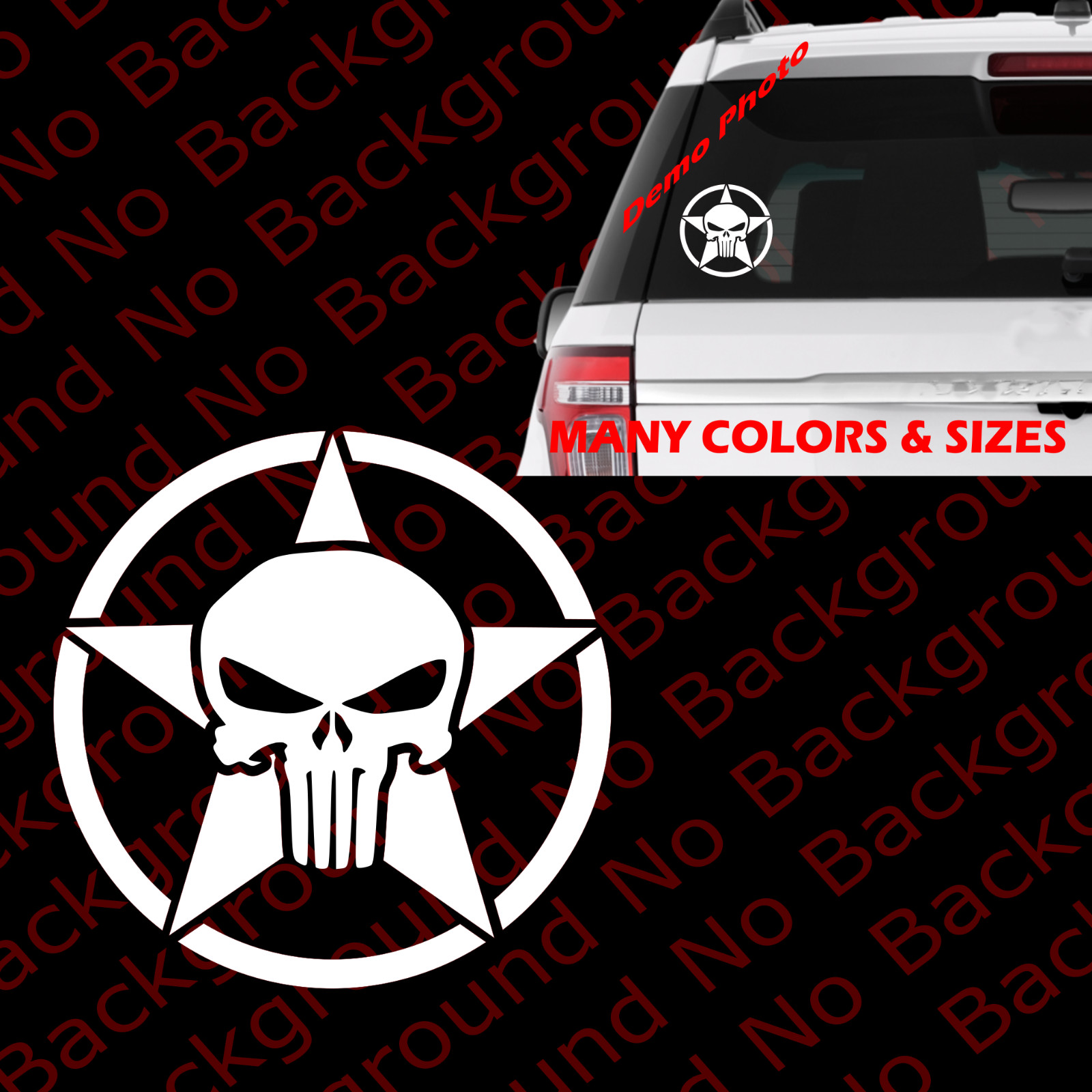 Military SKULL ARMY STAR Car Window Vinyl DIE CUT Decal For US Soldiers SK003