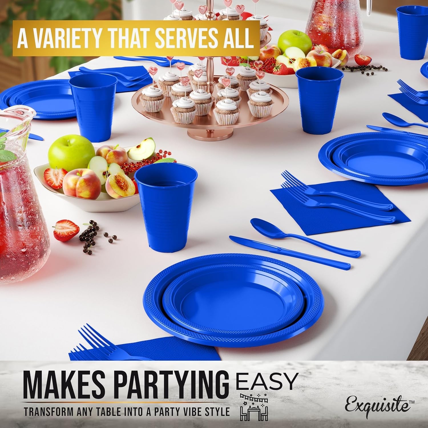 350 Pcs Dark Blue Plastic Plates For Party, Dark Blue Disposable Plates Set, …
