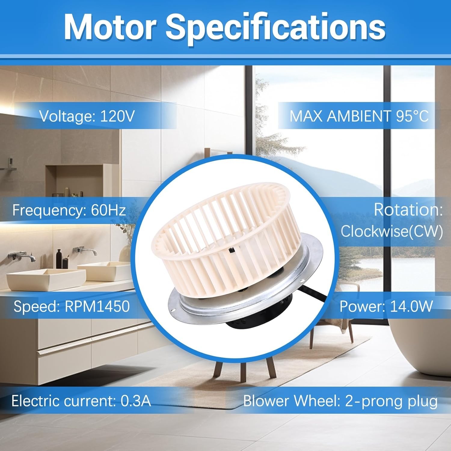 Upgrade QT-100L QT-110-B QT-110N-B QT-90N-B Bathroom Fan Motor & Blower Wheel…