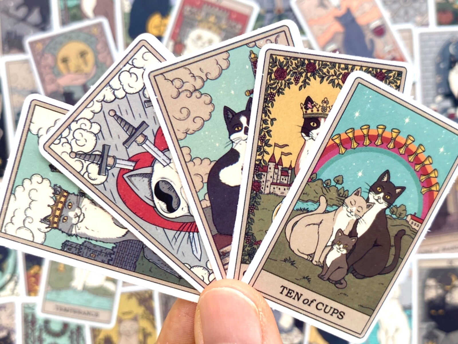 5-78 pcs Tarot Card Stickers, Retro Cat Zodiac Astrology Horoscope Laptop Decals