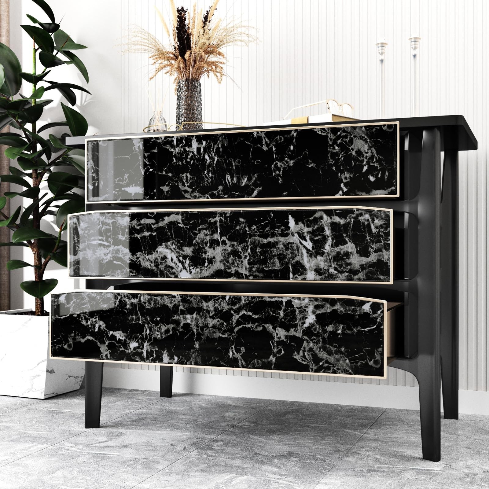 Glossy Black and White Marble Contact Paper for Kitchen Bathroom Shiny Granit…