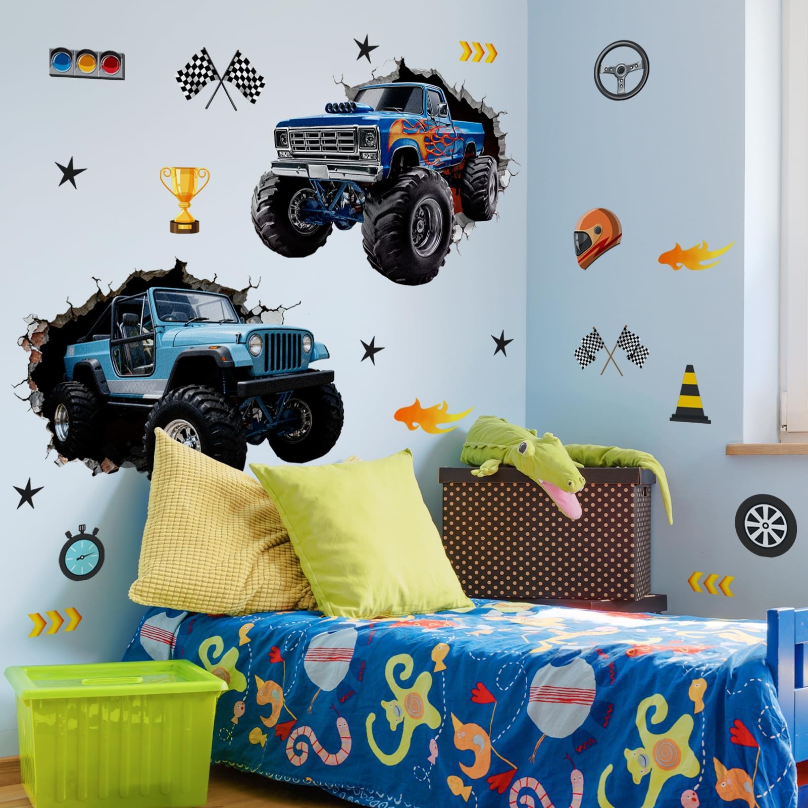 3D Monster Truck Wall Sticker Trucks Break Through Wall Decal Adhesive Waterp…