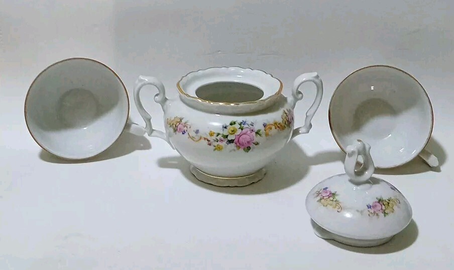 Vintage ☆ Sugar Bowl Set And 2 Ceramic Cups Cm 11 X 4.5 X 2