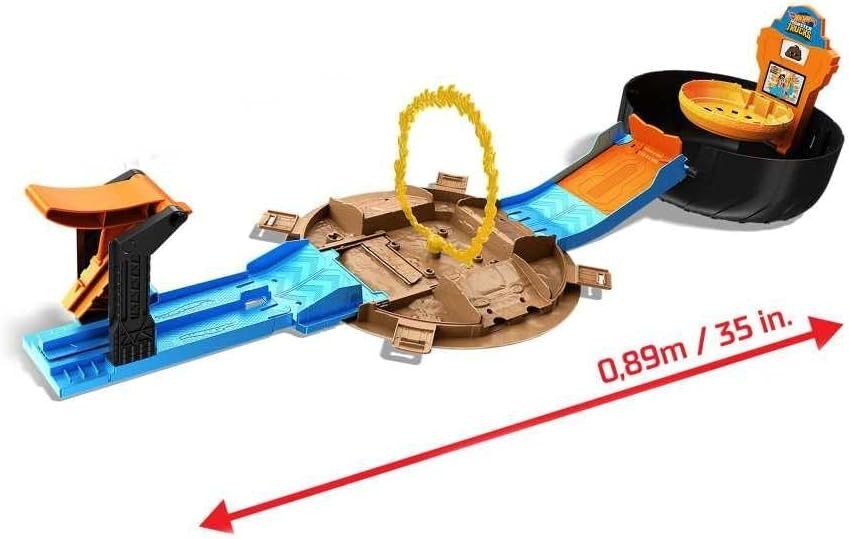 Toy Monster Trucks Playset, Tire-Shaped Case Transforms into Race Course, 3 T…
