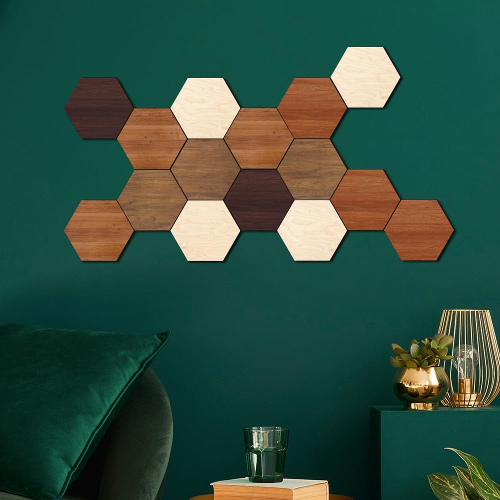 Wooden Multi Color Wall Art Decals, 15 PCS 3D Hexagon Wall Tiles for Office, …