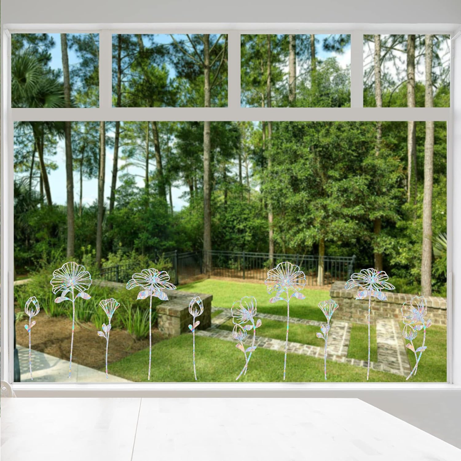 10 Flower Window Decals for Bird Strikes – Non-Adhesive Vinyl Stickers