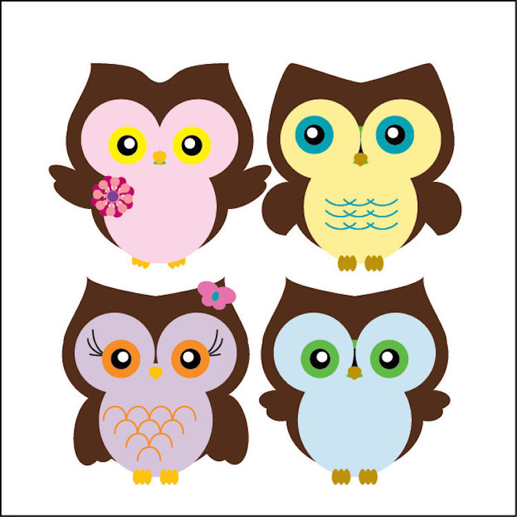 Nursery Owls Wall Decals Kids Room Cartoon Owl Cute Birds Colorful Forest, n00