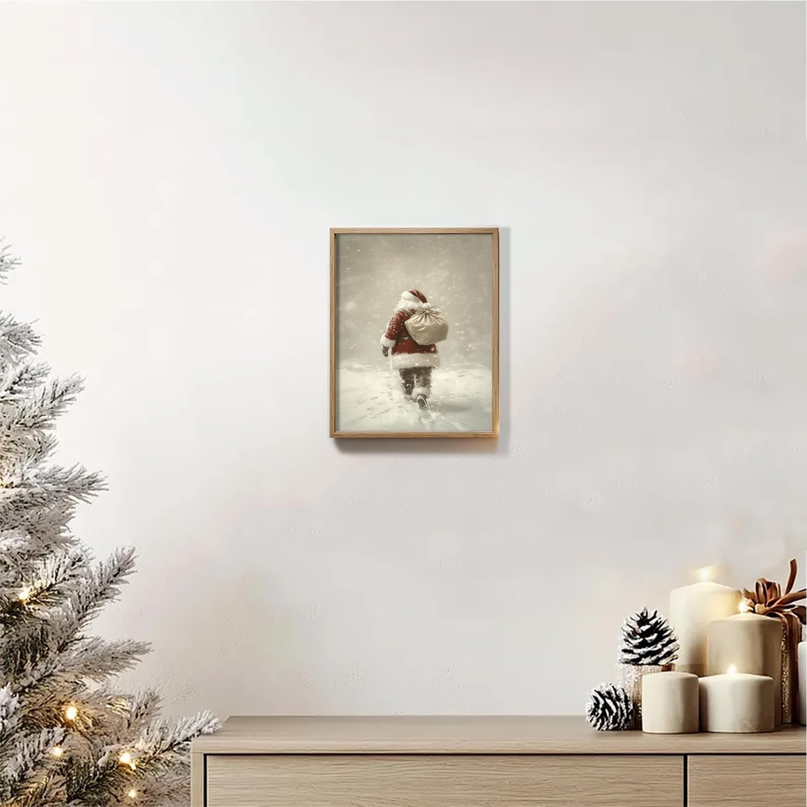 Uniro Christmas Wall Art Prints, Vintage Christmas Decor, Neutral Santa Claus…