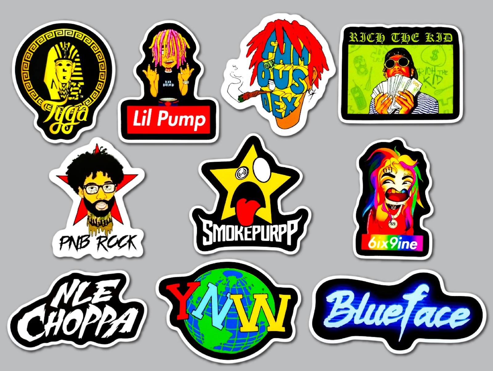 Modern Hip-Hop Vinyl Sticker Lot (10 Pack) SET 8 lil pump 6ix9ine smokepurp rap
