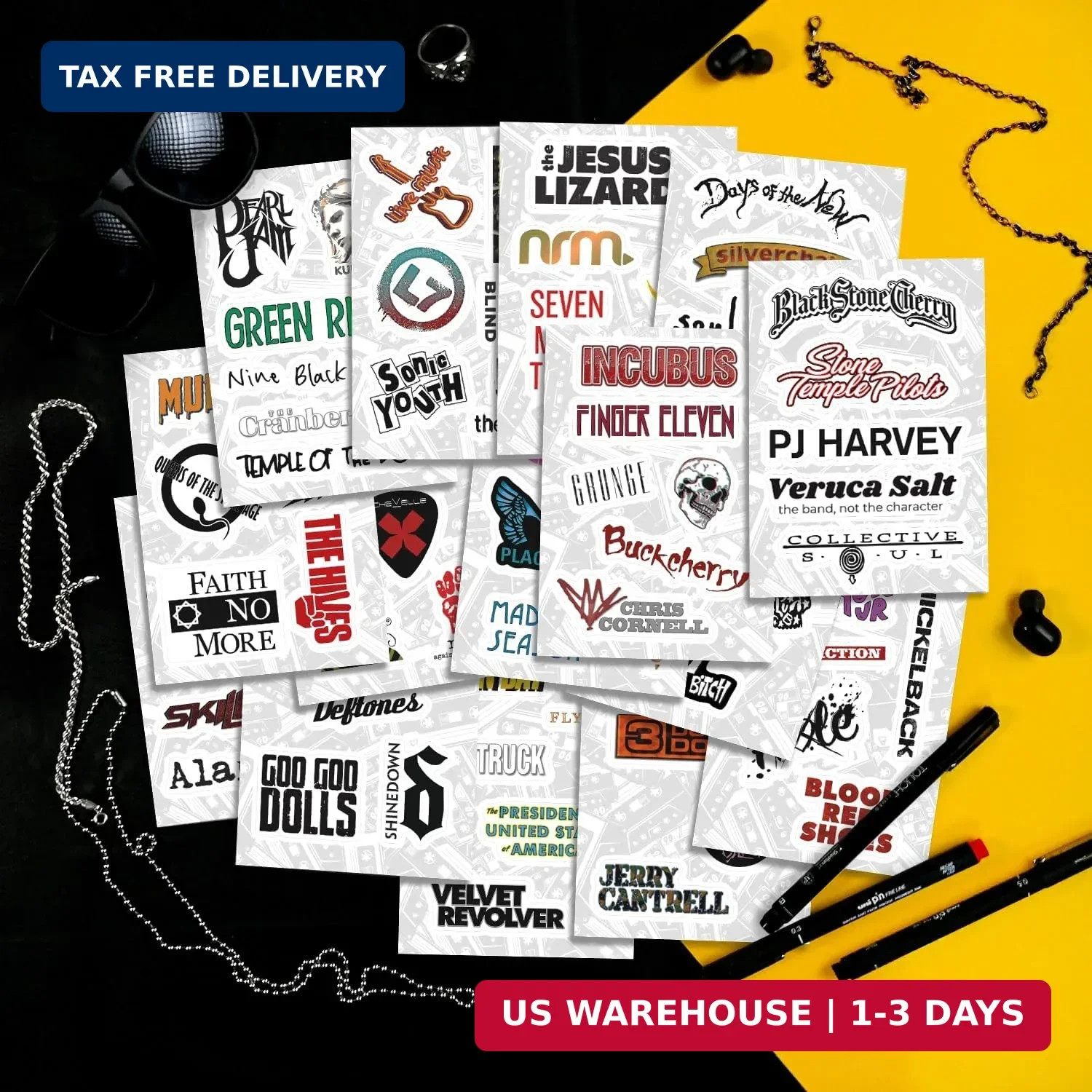 100Pcs Grunge Stickers, 90's Grunge Music, Rock Stickers, Rock Band Decals, Musi