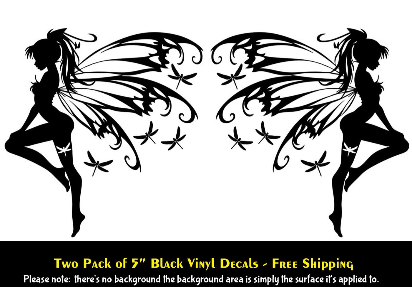 Sexy Fairy Pixie Dragonfly Two Pack 5" Black Vinyl Decal Car Truck Motorcycle