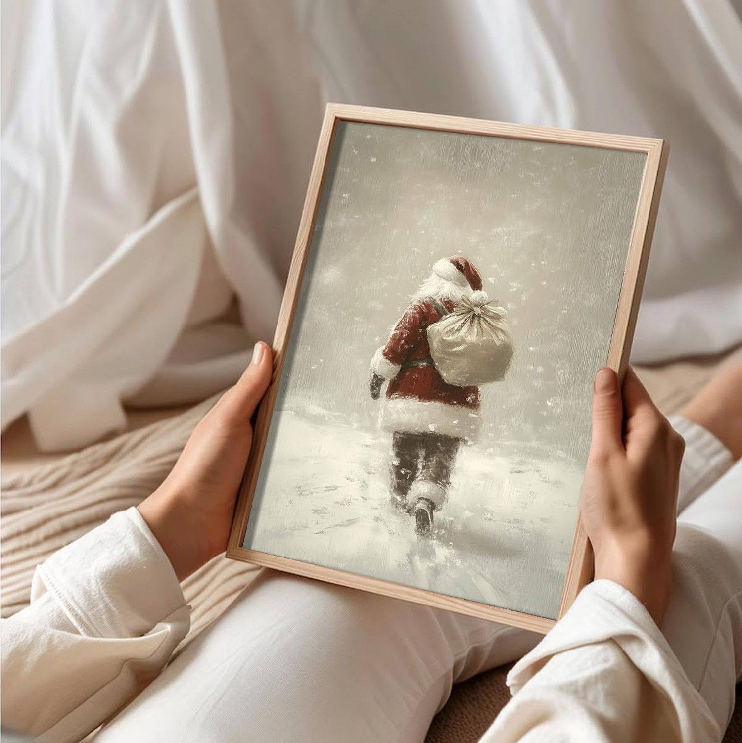 Uniro Christmas Wall Art Prints, Vintage Christmas Decor, Neutral Santa Claus…
