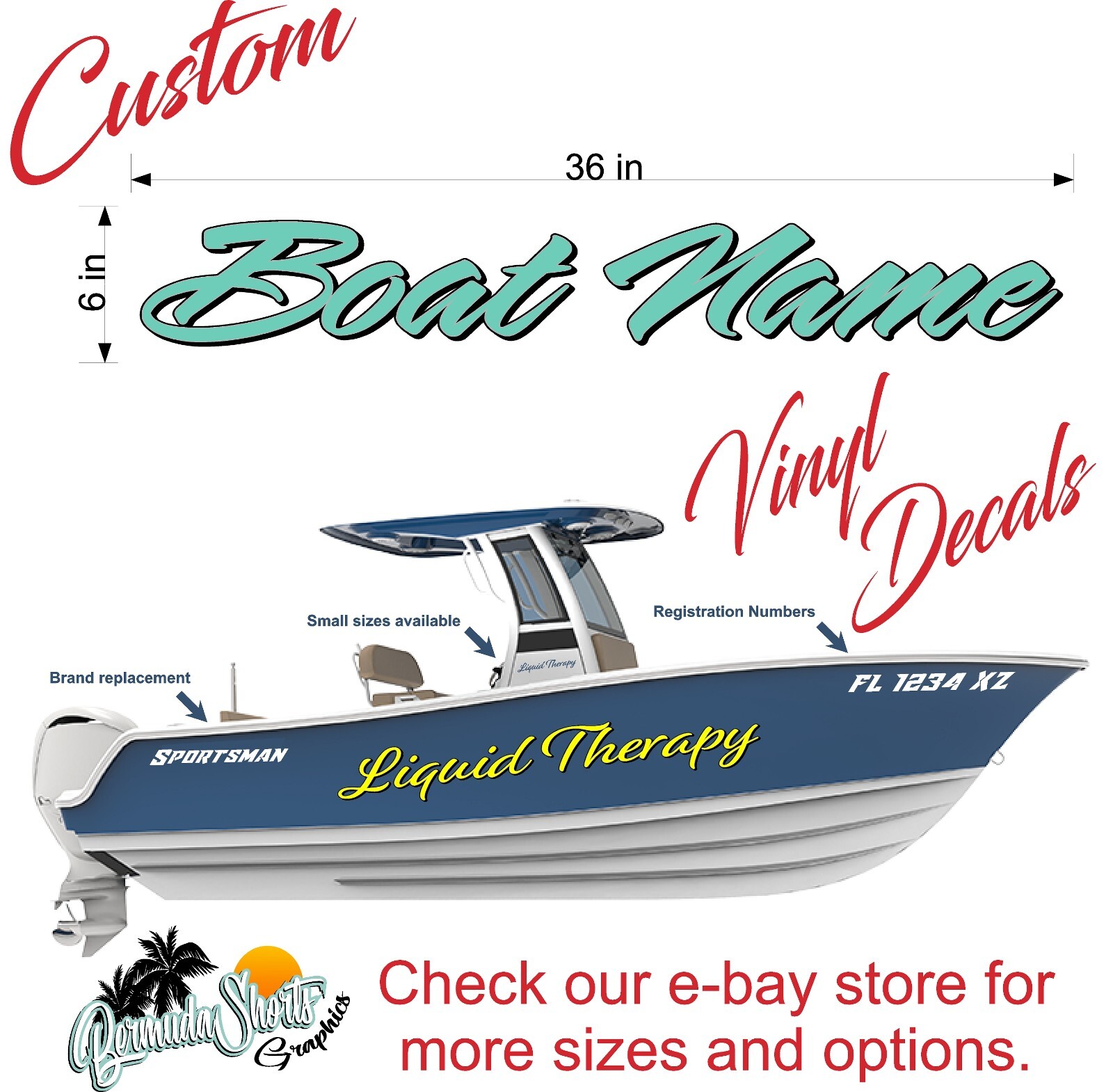 Boat Name Decal 6×36" / Custom Hull Graphic / Premium Marine Vinyl Lettering 2CL
