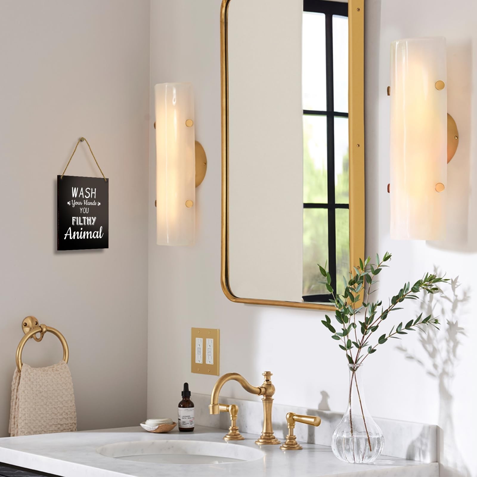 Funny Bathroom Sign 'Wash Your Hands You Filthy Animal' – Rustic Wood Wall De…