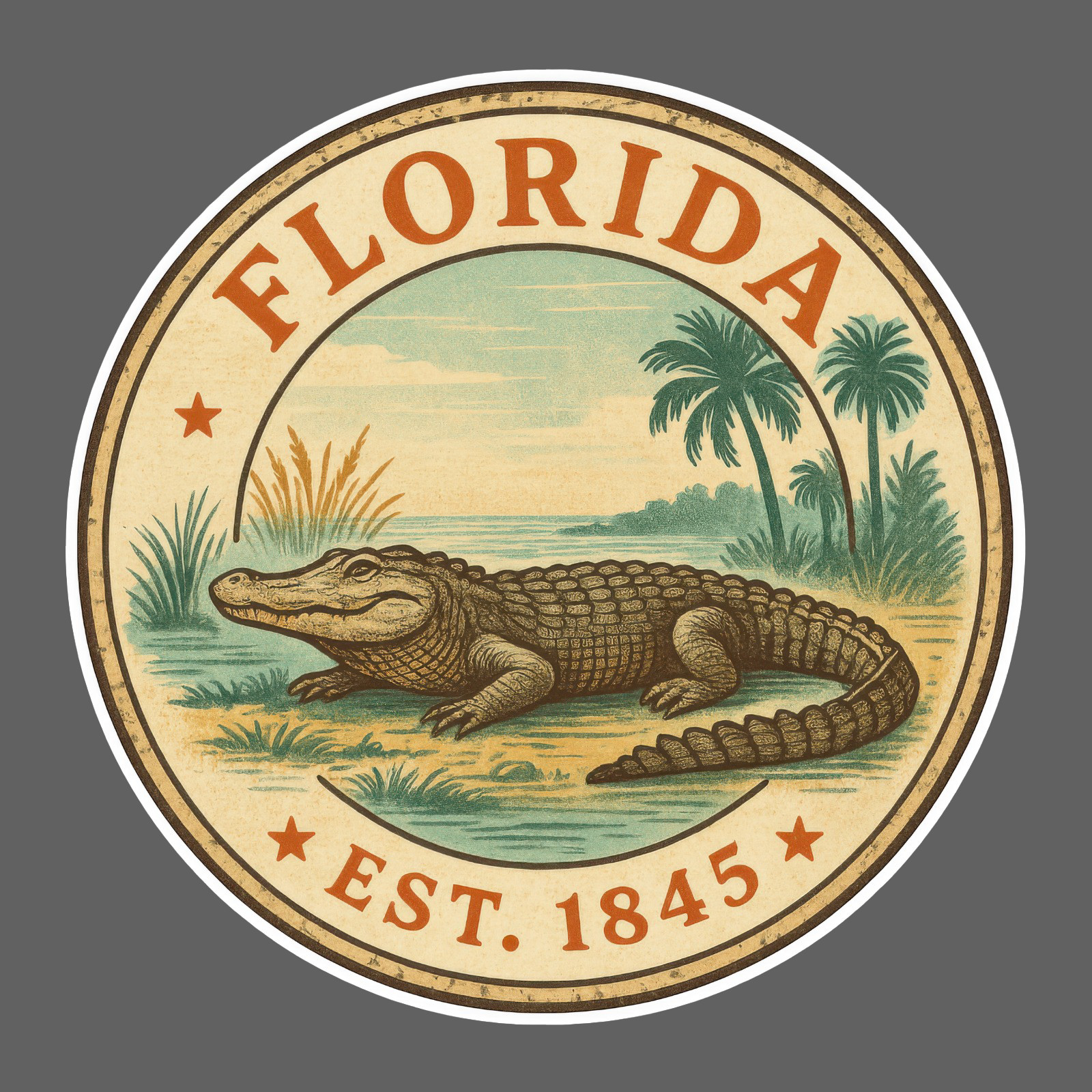 Florida Alligator Sticker Vintage Retro State Seal Est 1845 Everglades Decal