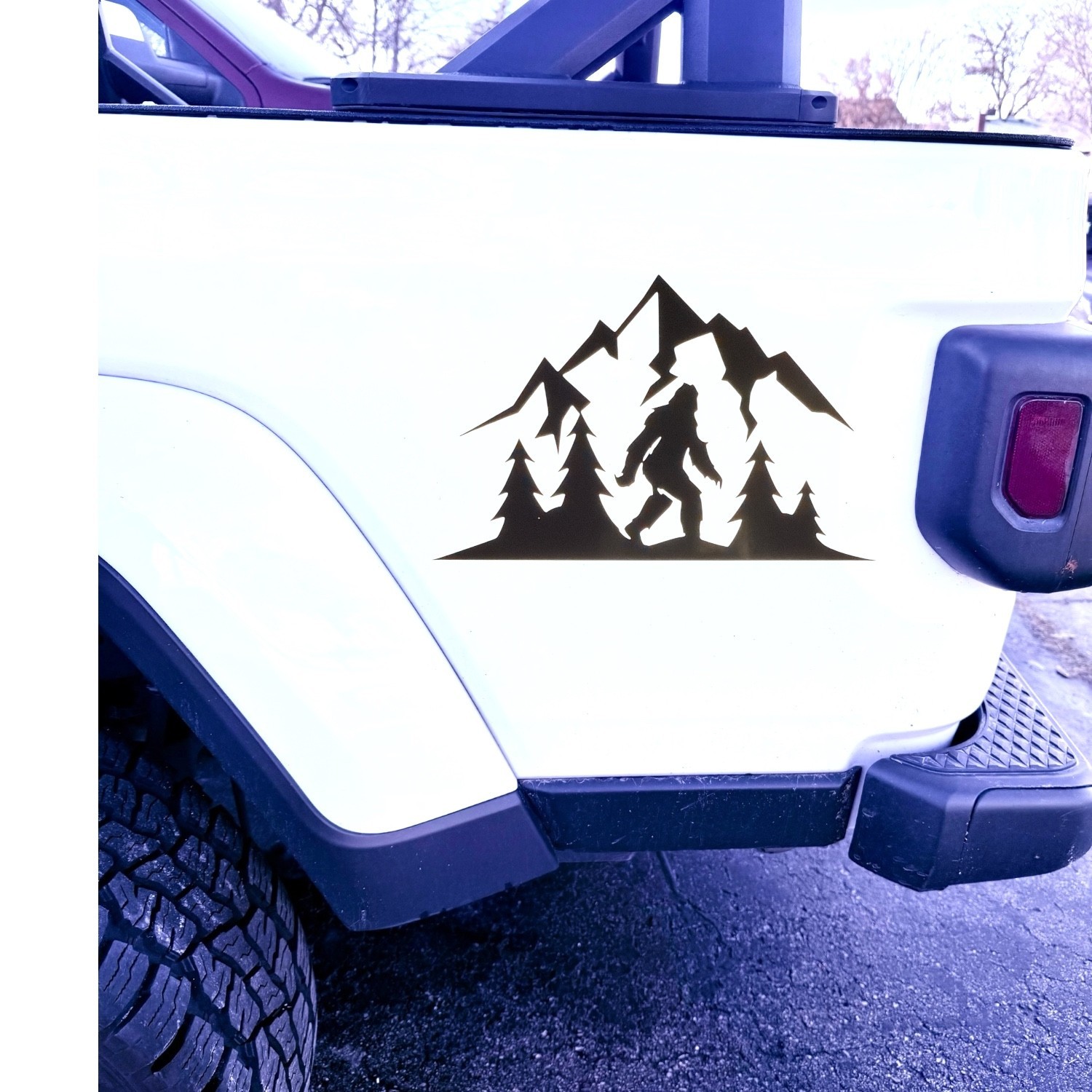 Bigfoot tree mountain vinyl decal for cars trucks laptop most smooth surfaces