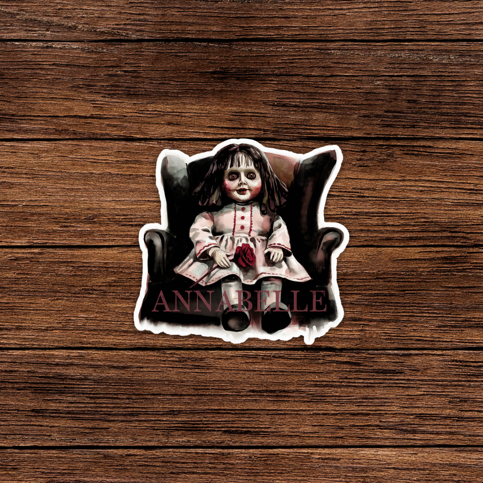 Creepy Horror Annabelle Doll Sticker – Scary Haunted Decal for Laptops, Cars #53