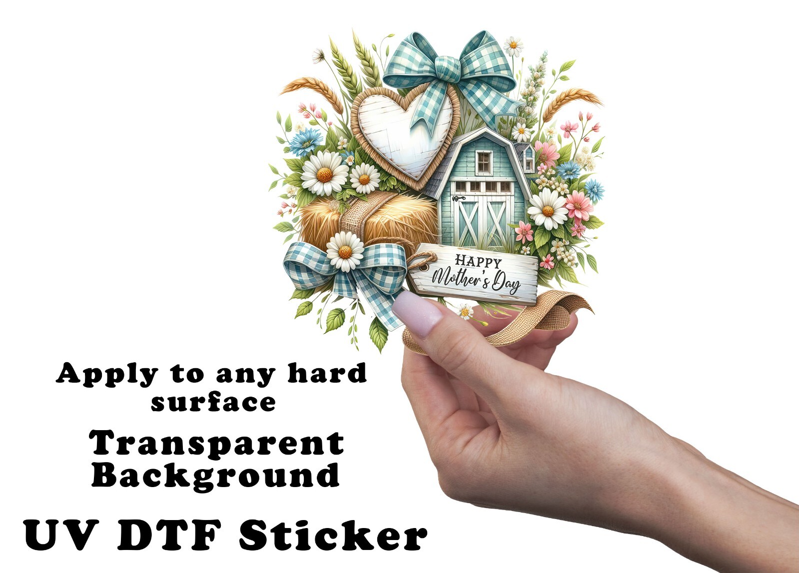 Happy Mother's Day Blue Barn UV DTF Transparent Sticker / Decal