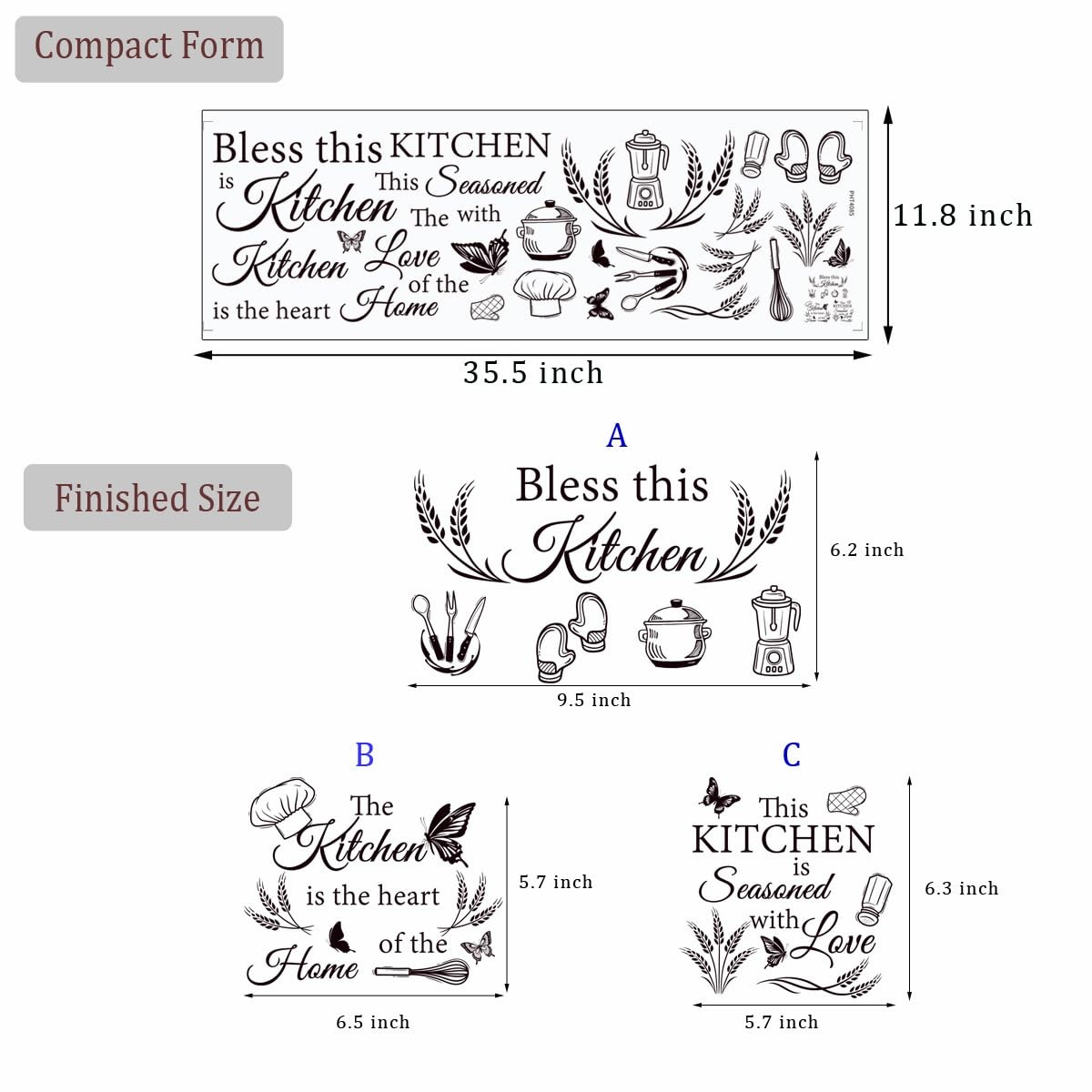 3 Set Kitchen Wall Decals Vinyl Wall Sticker Peel and Sticker Wall Decor for …