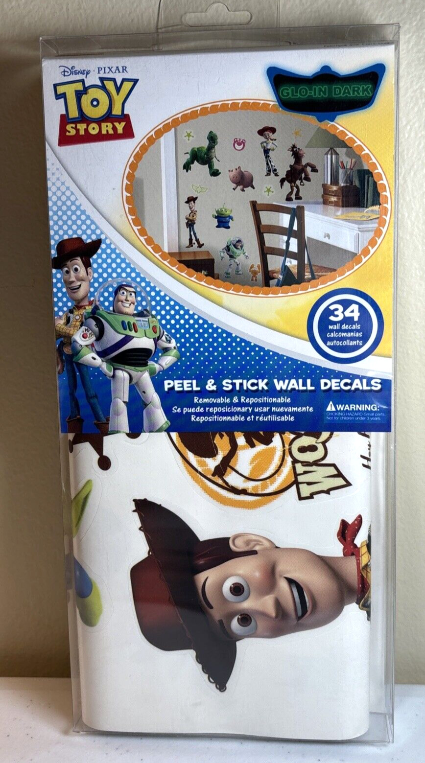 Disney Toy Story 3, 34 Peel & Stick Wall Decals Glow In The Dark Removable, New