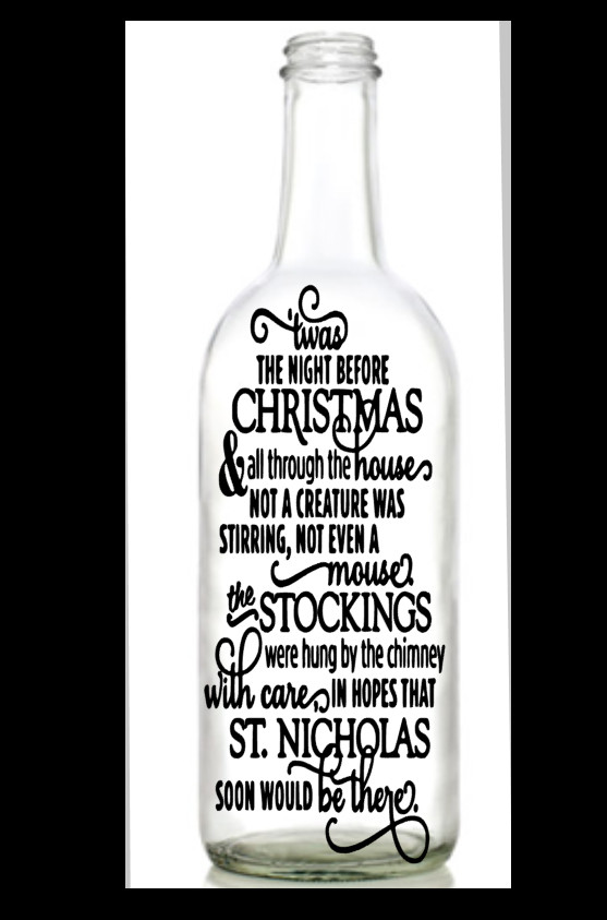Vinyl Decal/Sticker Wine bottle diy NIGHT BEFORE CHRISTMAS poem