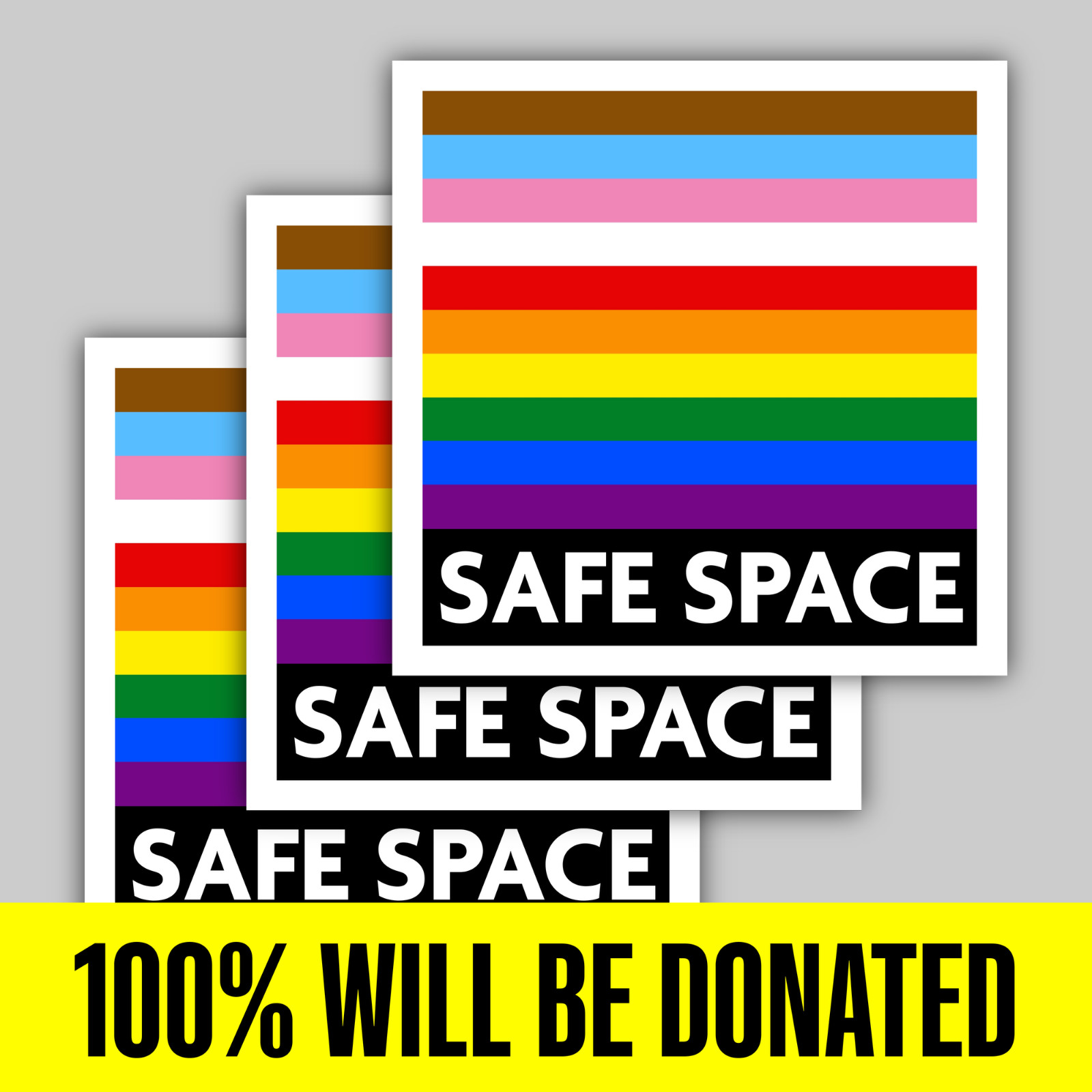 "LGBTQ+ SAFE SPACE" 3 Progress Pride Sticker Pack (5 inches)