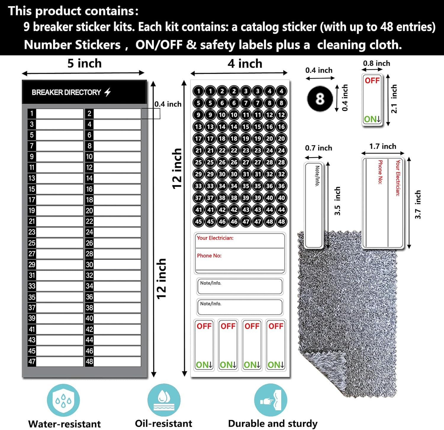 Electrical Panel Labels Kit – 48 Circuit Breaker Stickers, Premium Waterproof Ea