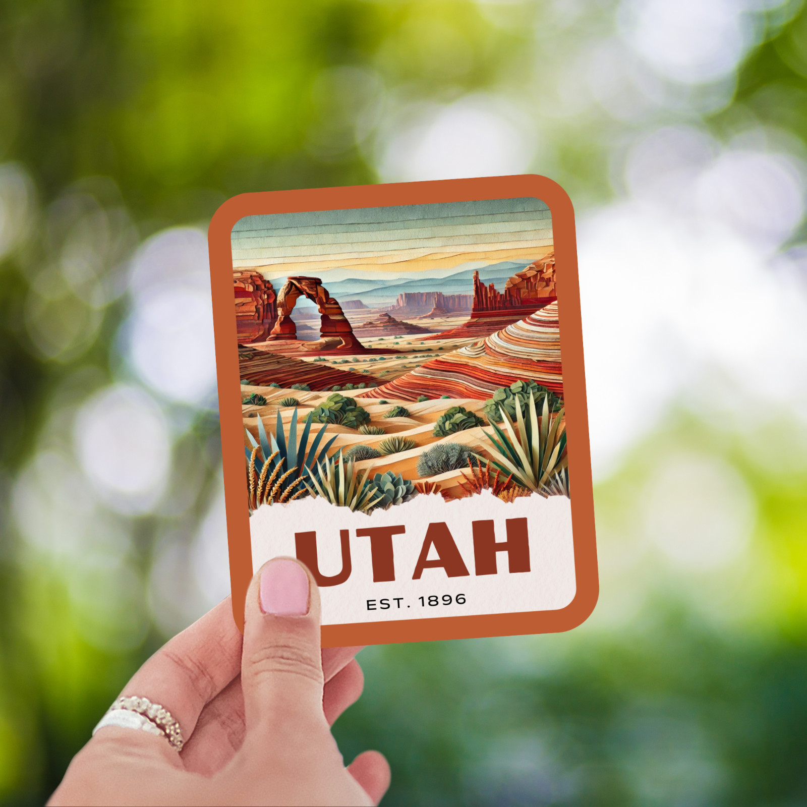 Utah State Sticker, Paper Collage Look, Arches National Park Vinyl Decal