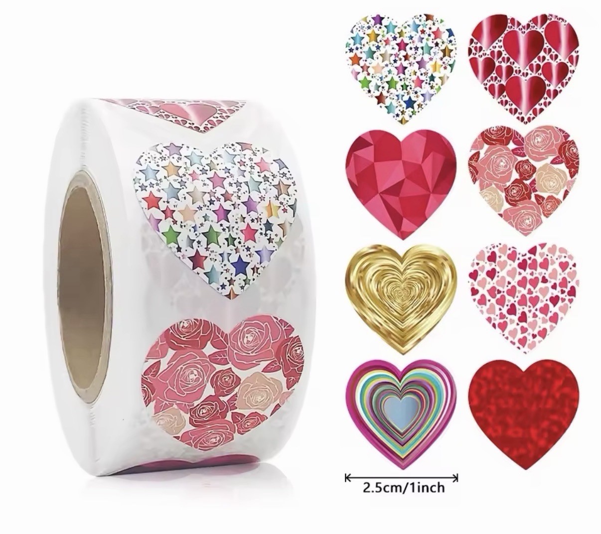 25 Assorted Heart Envelope Seals Labels / Scrapbook Stickers – 1” Diameter
