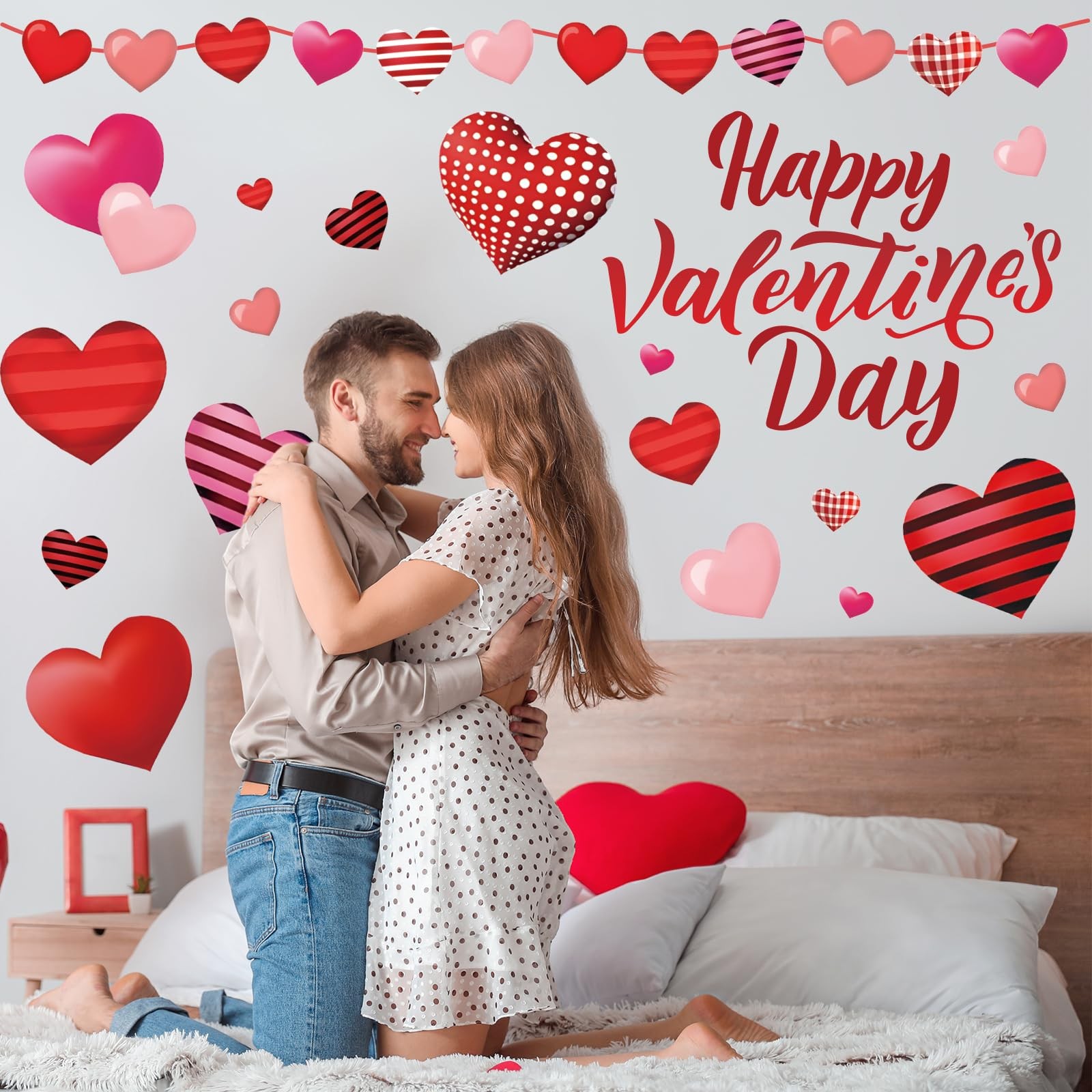 9 Sheets Happy Valentine's Day Wall Stickers Red Black Heart Large Room