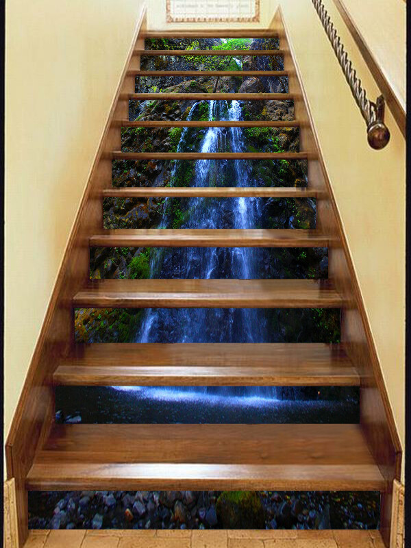 3D Waterfall Mountain AZ403 Stair Risers Decoration Mural Vinyl Wallpaper Kay