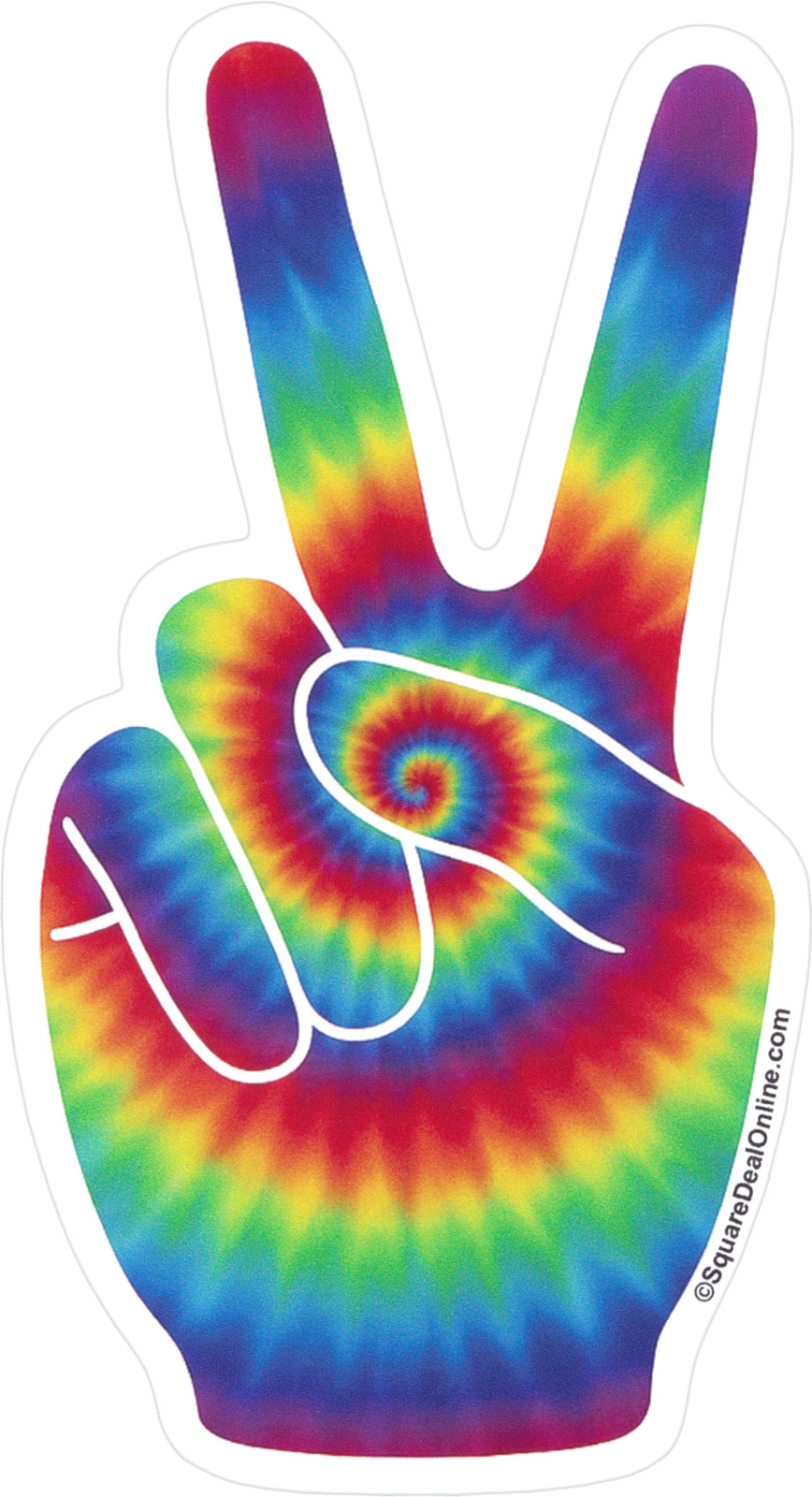 Sticker – Tie Dye Rainbow Peace Fingers Flower Power 1960s Protest Anti-War 5.5"