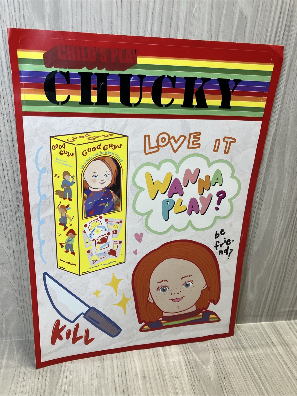 RARE Chucky Childs Play Horror 5pc Sticker Pack Wanna Play Decal Trademarked