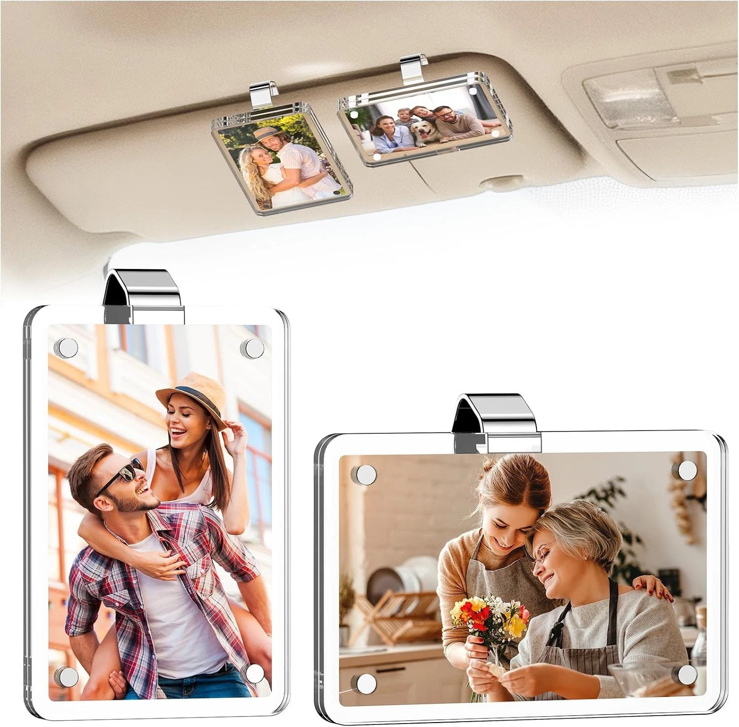 2 Pack Car Picture Holder for Sun Visor Magnetic Acrylic, Car Photo Clip