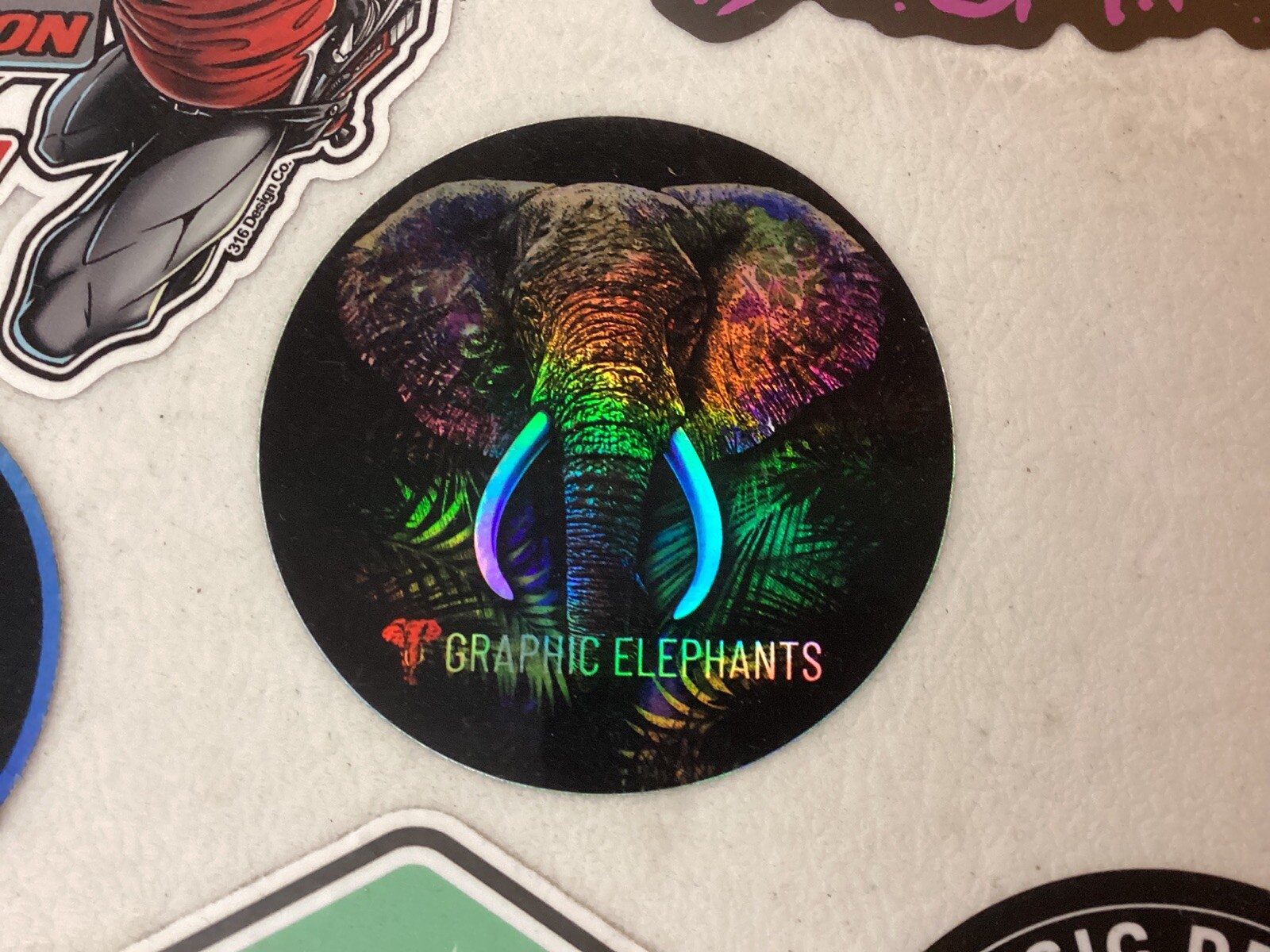 Graphic Elephants Vinyl Sticker 3” Holographic Screen Print Psychedelic Color￼