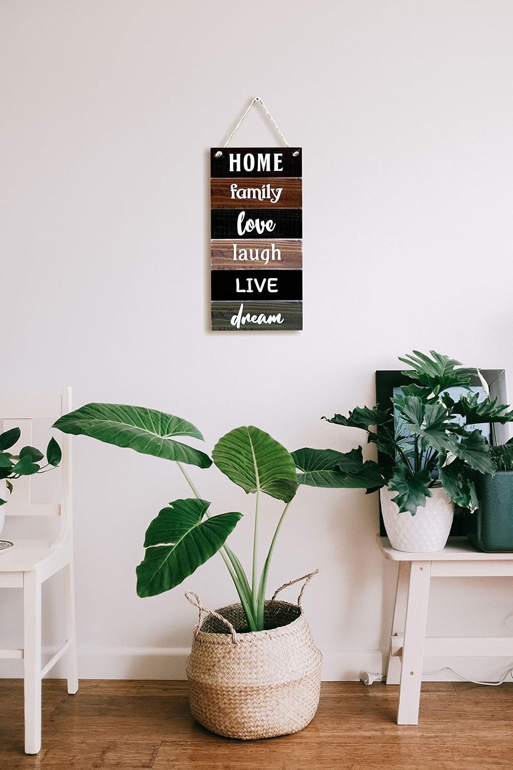 Inspirational Rustic Wall Sign – Home, Family, Love & Dreams 12" x 6"