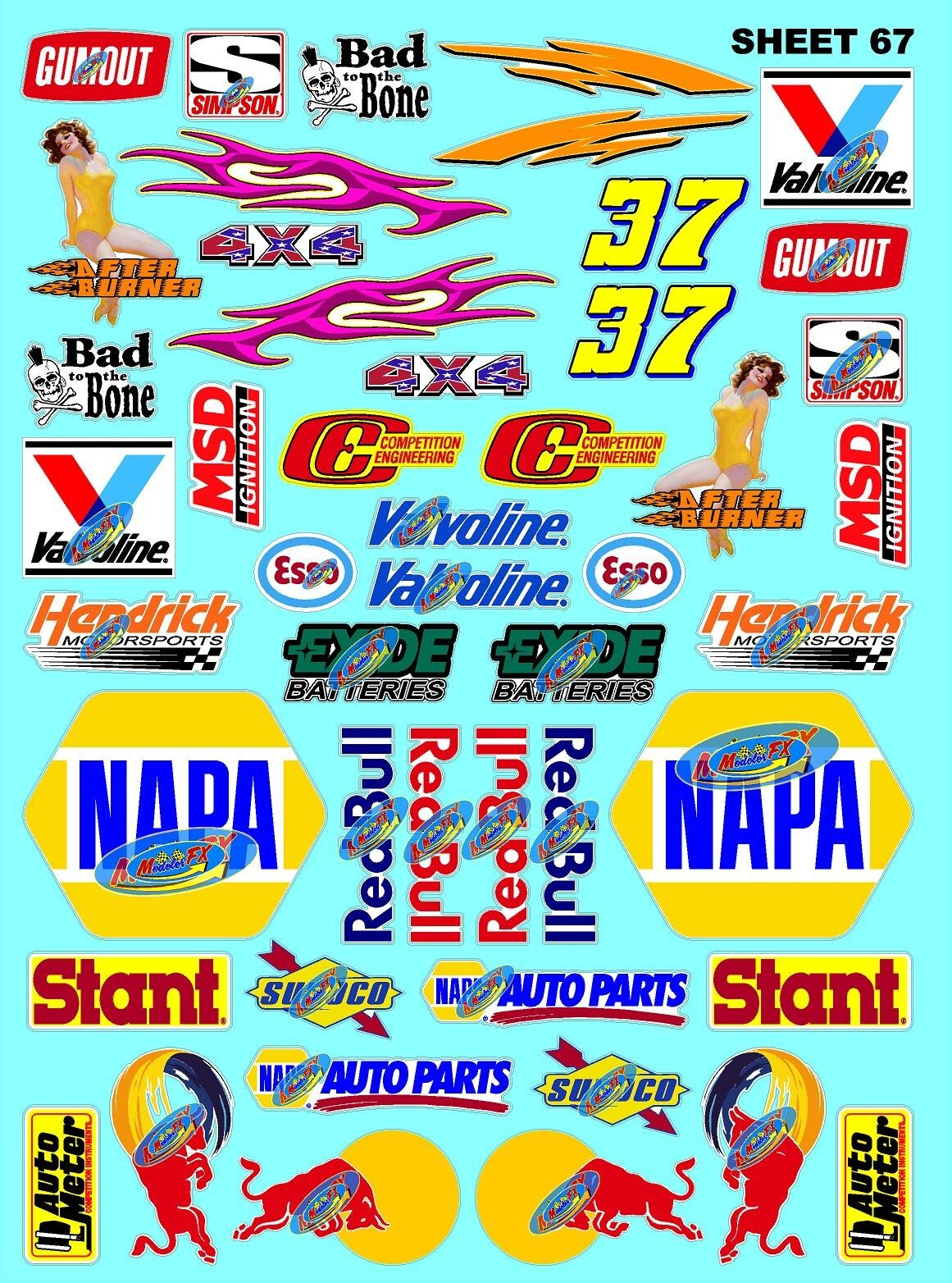 Clear Matte Vinyl Sticker Sheet 67-R/C MODEL Decal 1/24-1/16 ScaleDIE CUTredbull