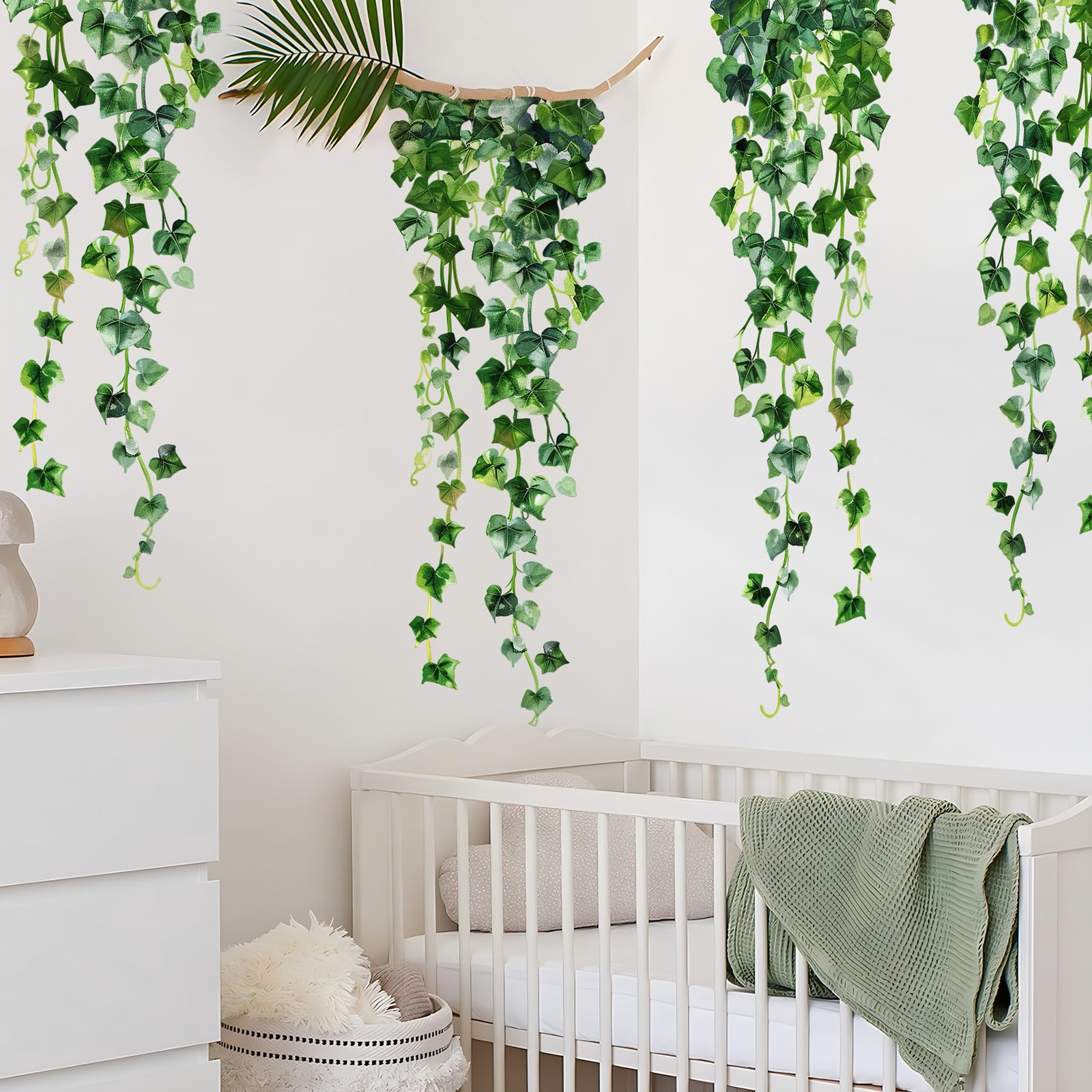 Green Plants Leaves Wall Decals Hanging Vine Wall Stickers Fresh Green Leaf Wall