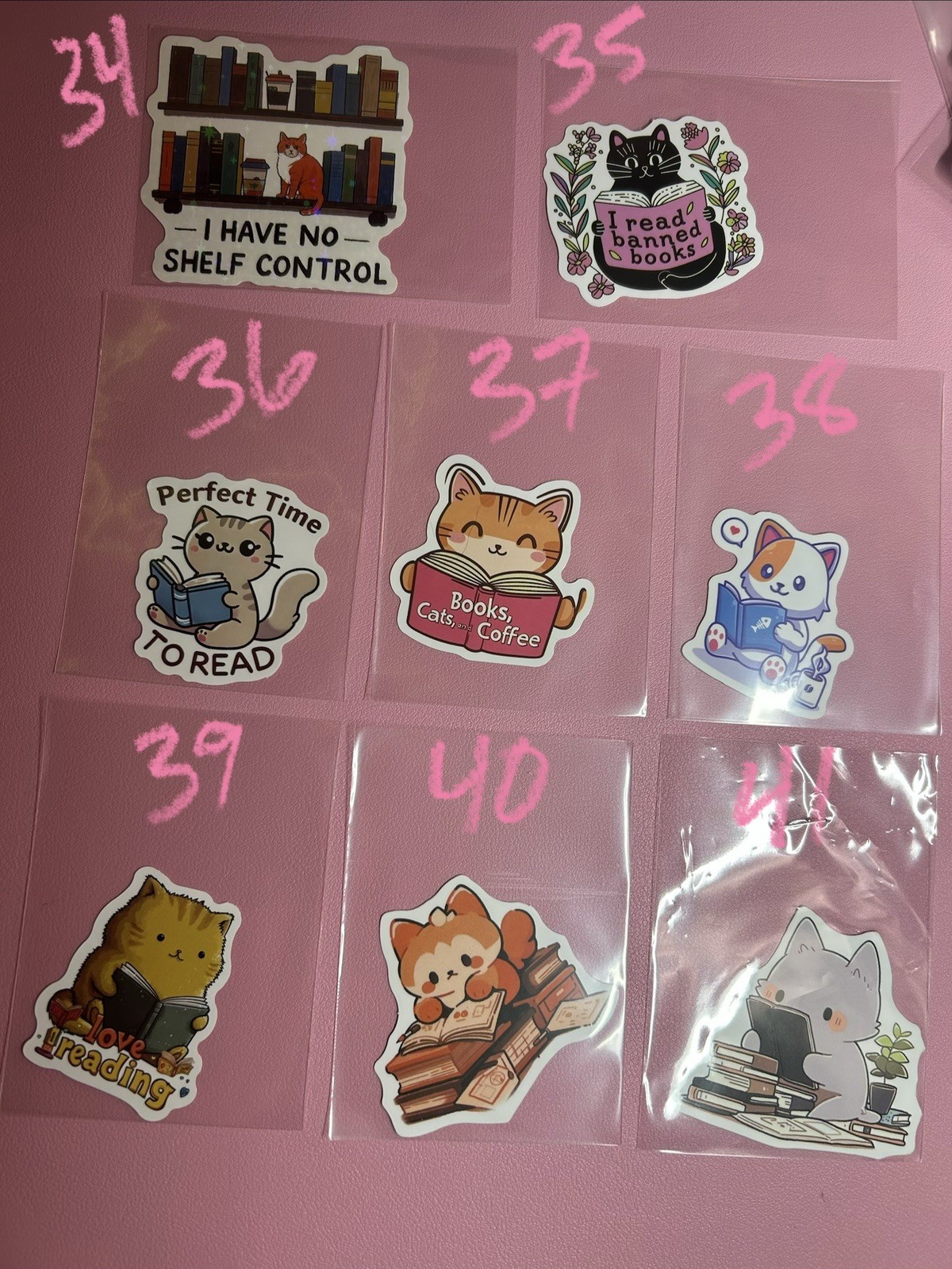 Stickers Of Cats Reading Books