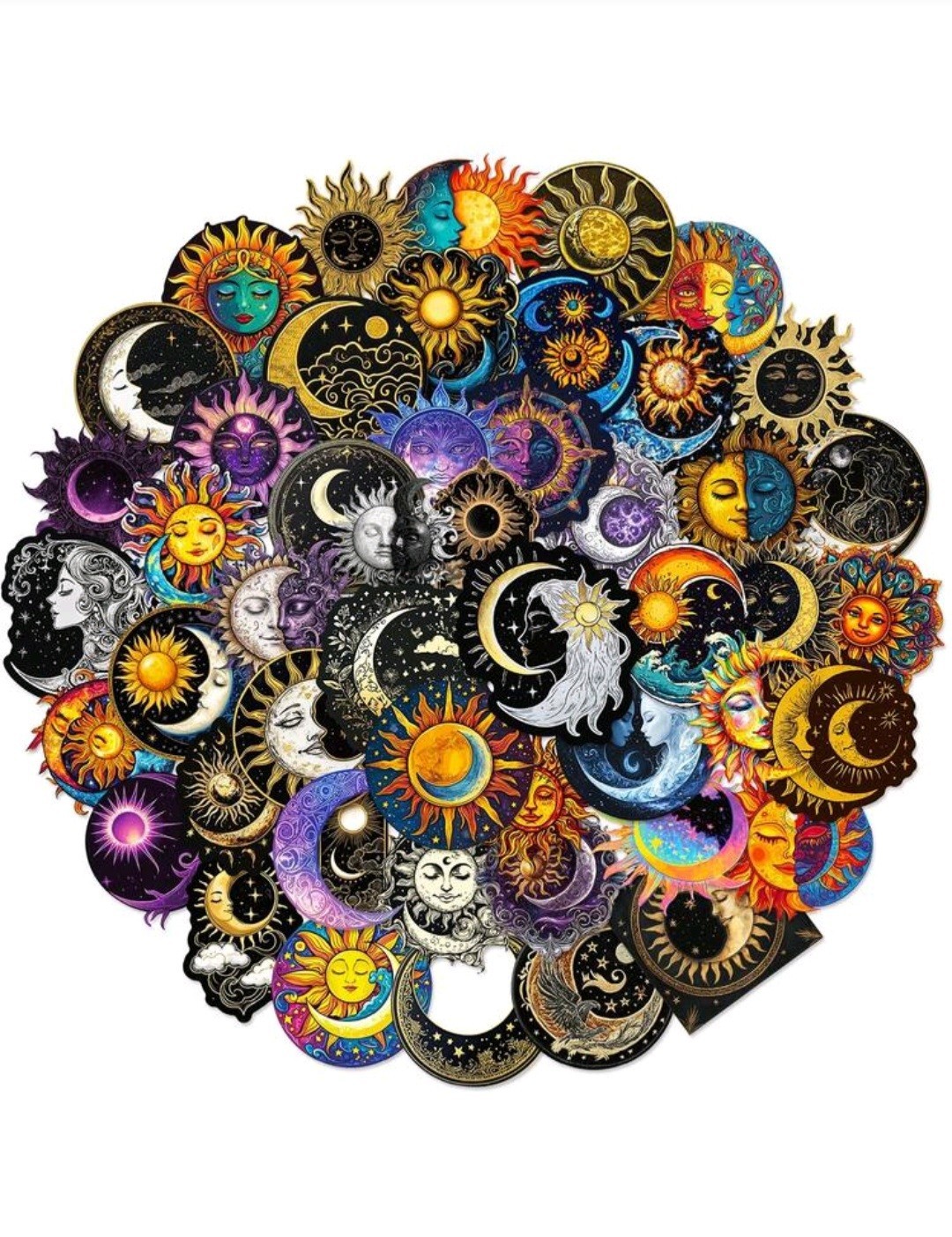 20 Pcs Celestial Sun Moon Vinyl Stickers Set, Waterproof, Phones, Bottles.