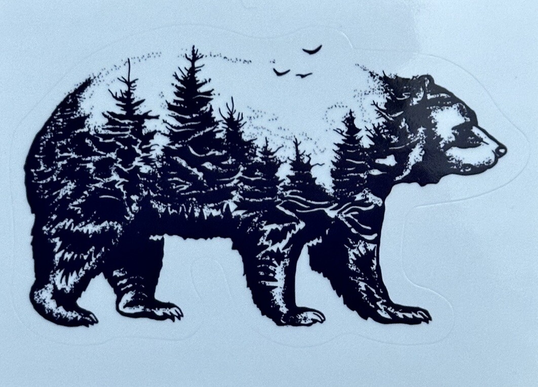 BEAR IN THE FOREST ~ Small Vinyl Sticker – (1.25 in x 2 in)