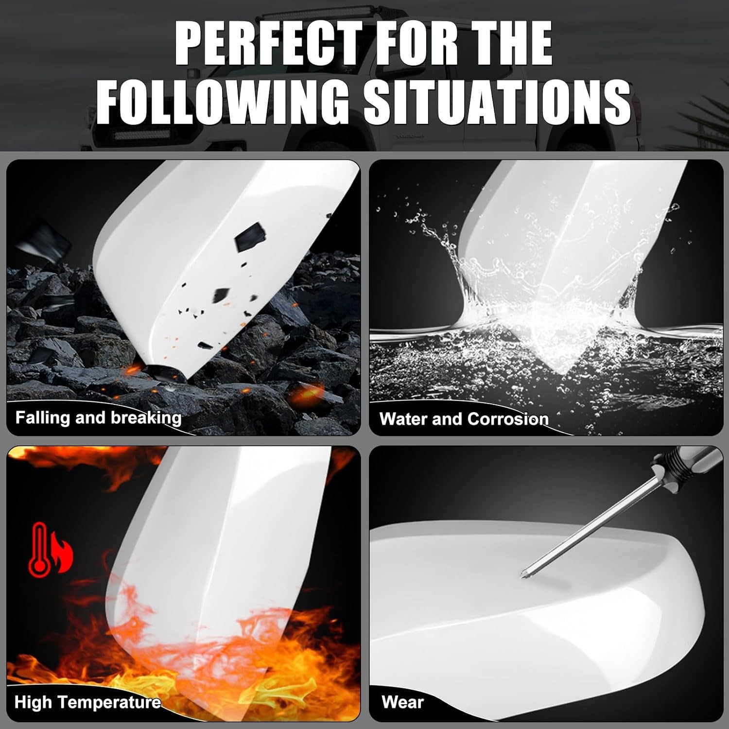 sportuli White Mirror Caps for 2016-2023 Toyota Tacoma TRD
