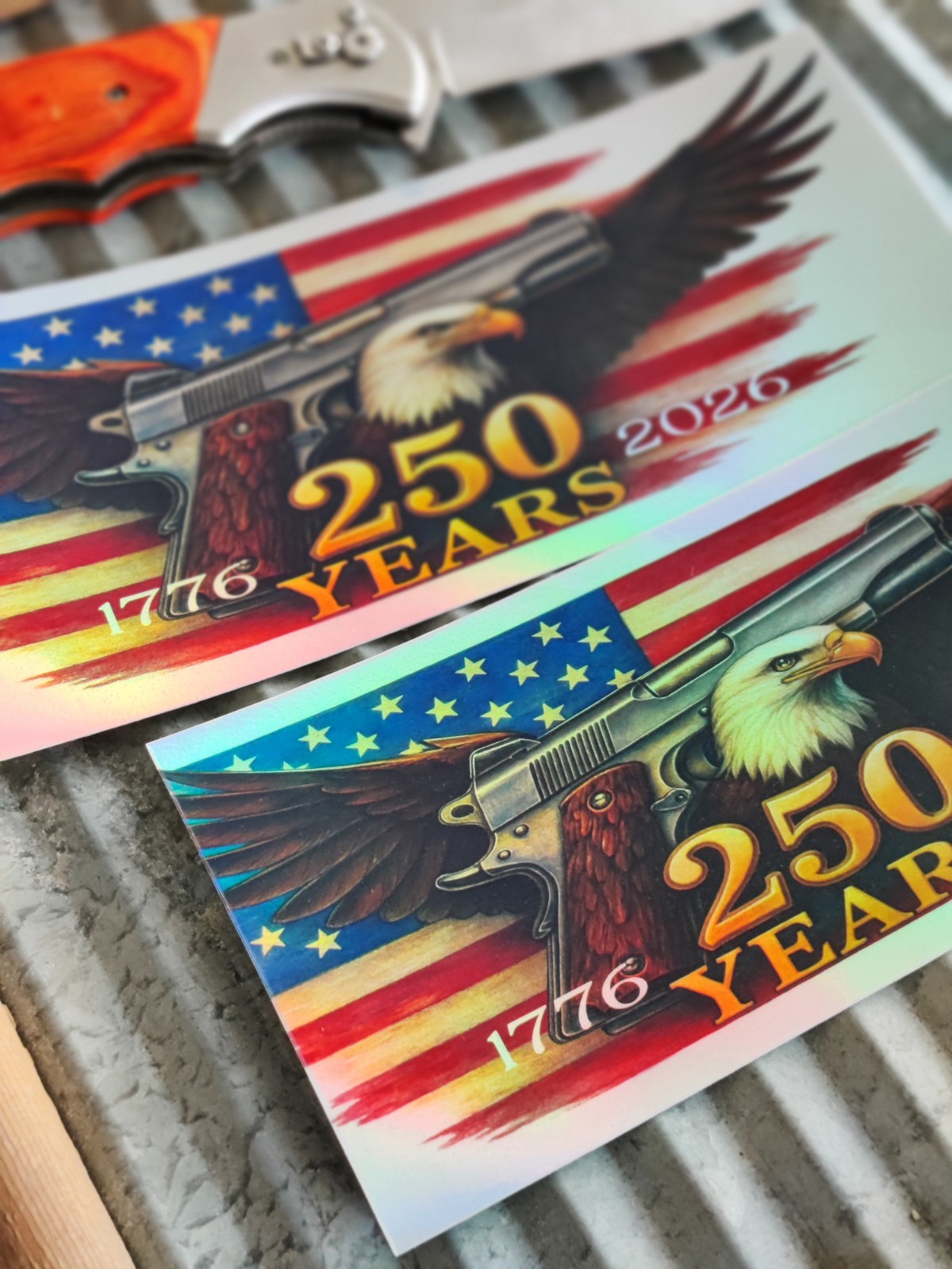 2 USA 250 Commemorative Holographic Eagle sticker Toolbox, Fridge Cooler Laptop