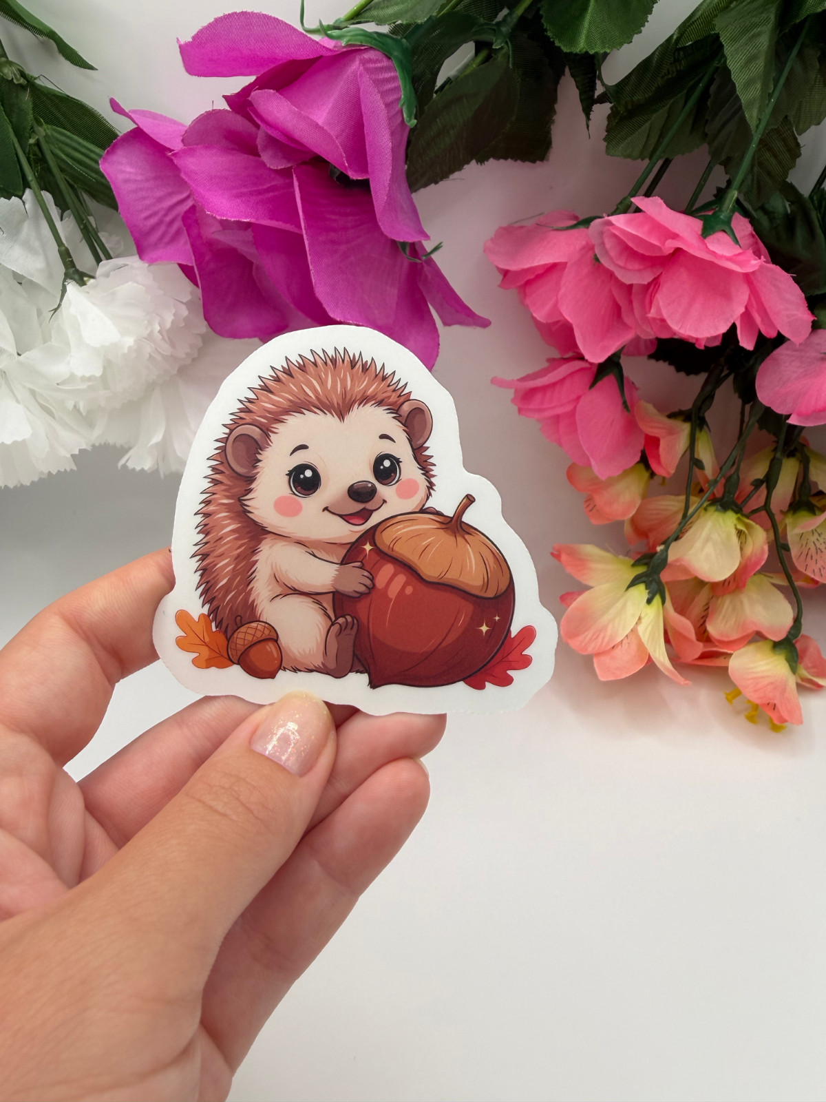 Cute Kawaii Hedgehog Acorn Vinyl Sticker Waterproof